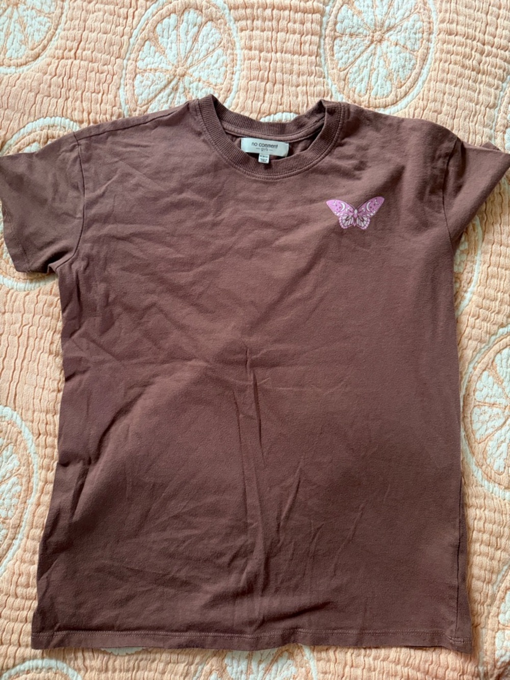 no comment girls Brown Crewneck Tee with Pink Accent